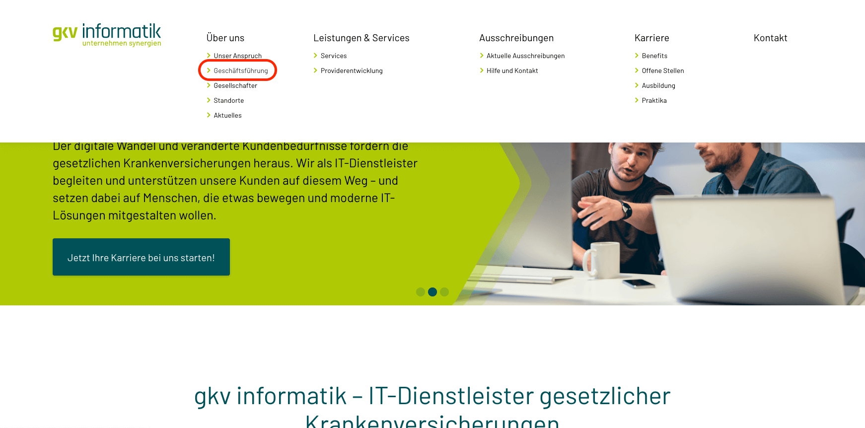 Ein Unterpunkt der fünf Themen auf der gkvi Website