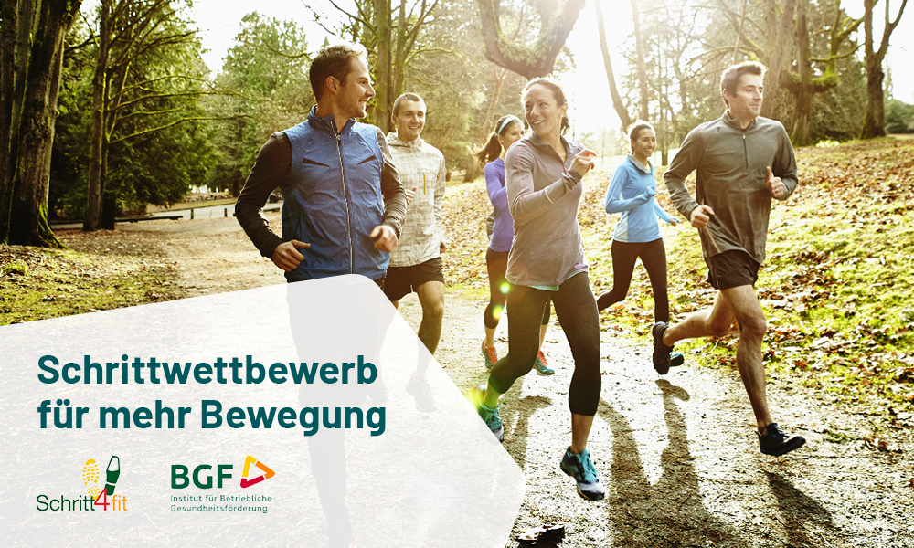 Logos Schrittwettbewerb und BGF; Foto von laufenden Menschen